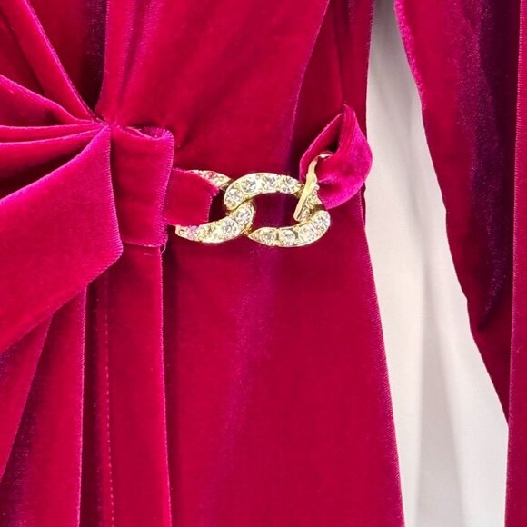 Anne Klein  Classic Wrap Stretch Velvet Dress Rhinestone Chain Buckle raspberry - Picture 4 of 16